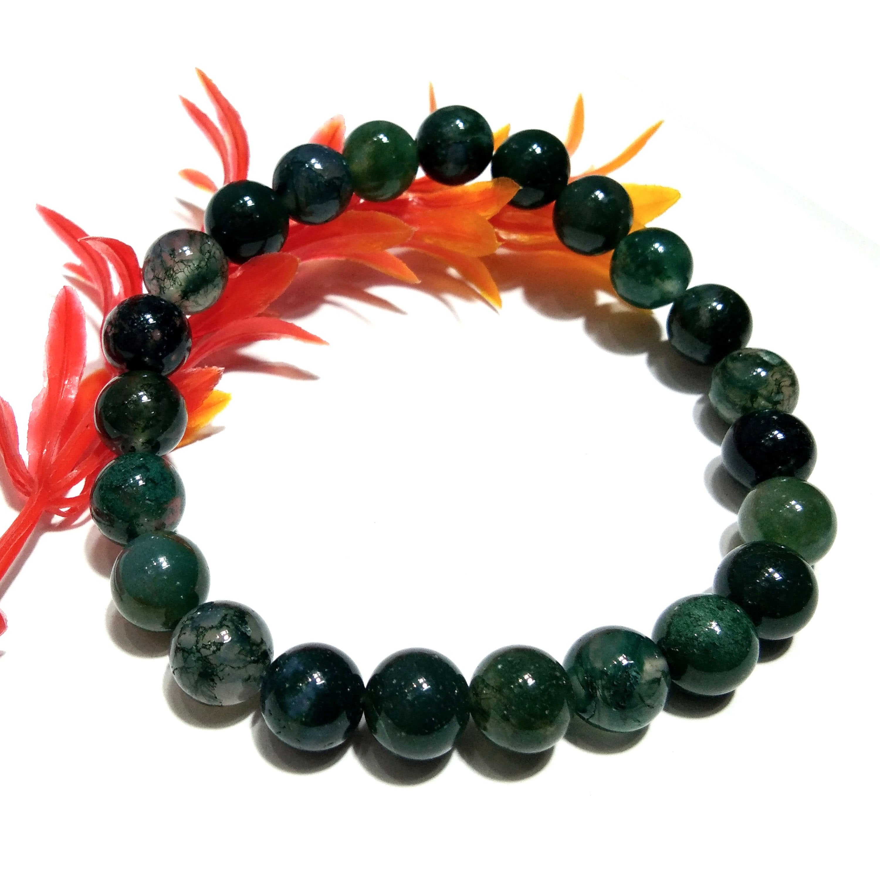 Moss Agate Bracelet Beads Stone, Natural Moss Agate Healing Handmade for Men & Women Round Bracelet, Size 8x8mm Gift Easter day Bracelet